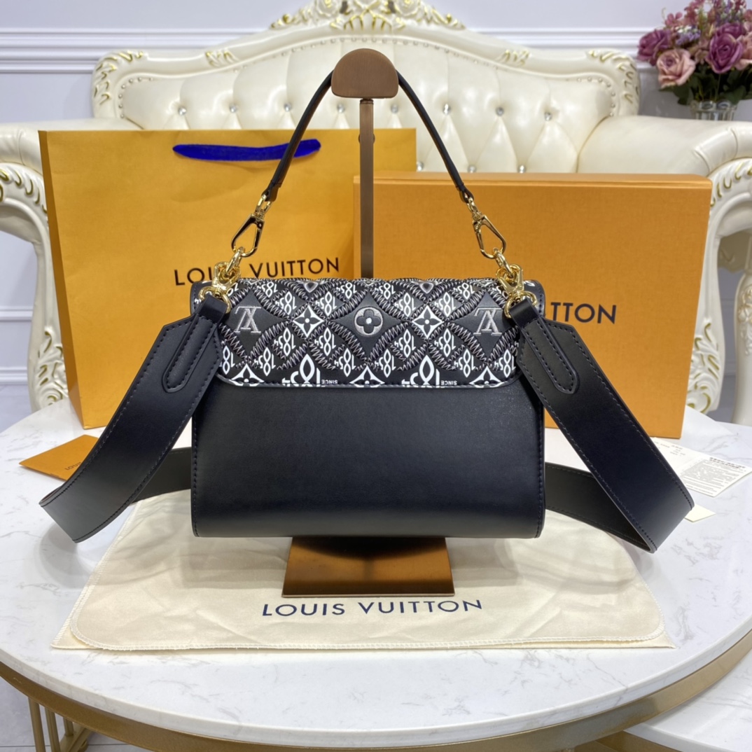 Louis Vuitton SINCE 1854 TWIST MM Handbag Embroidered Leather M57442 Grey